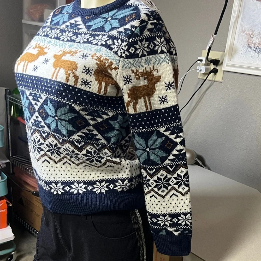 Kids Navy Blue Reindeer Crewneck Sweater